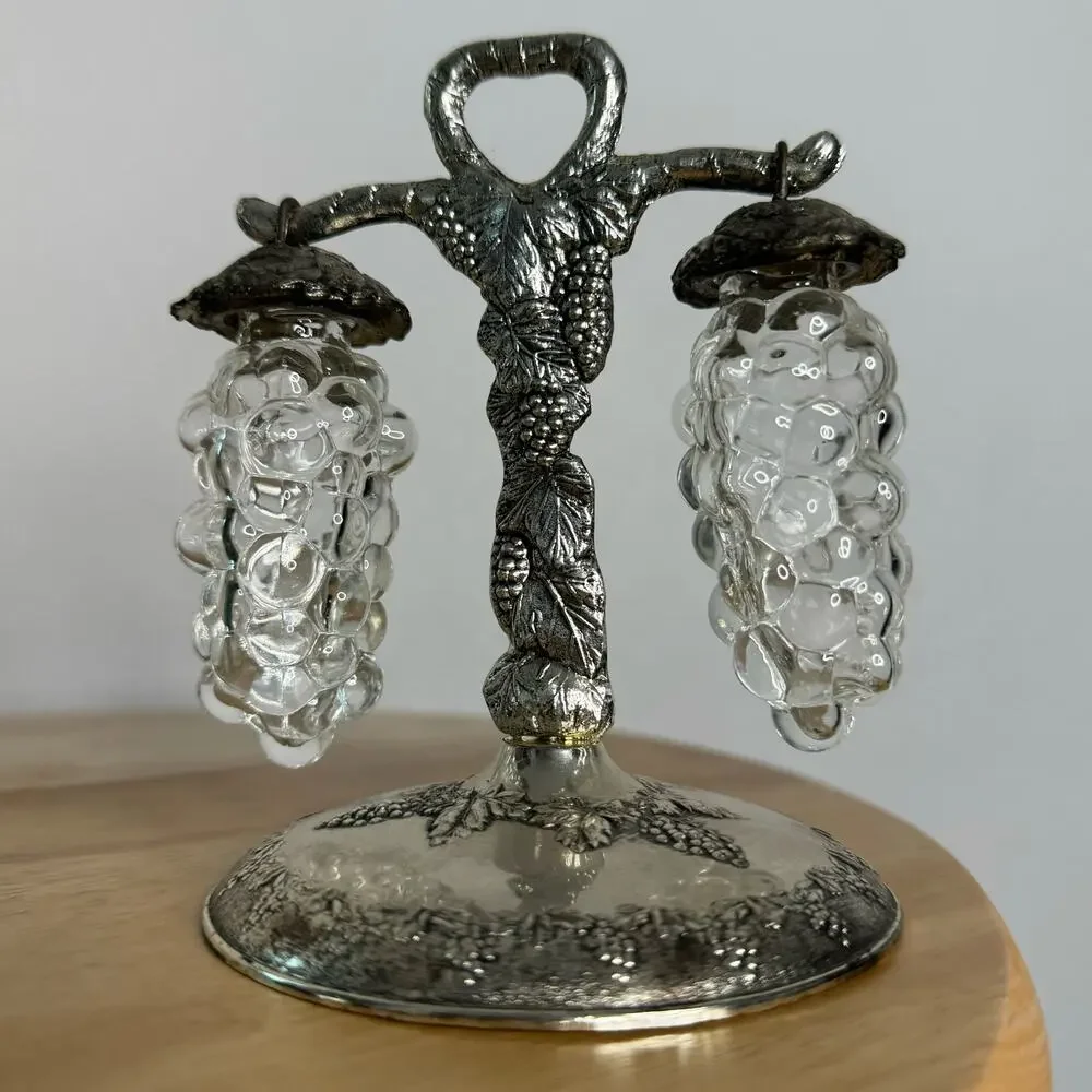 Vintage Glass Salt and Pepper Hanging Grapes Silver Made in Japan A Price Import